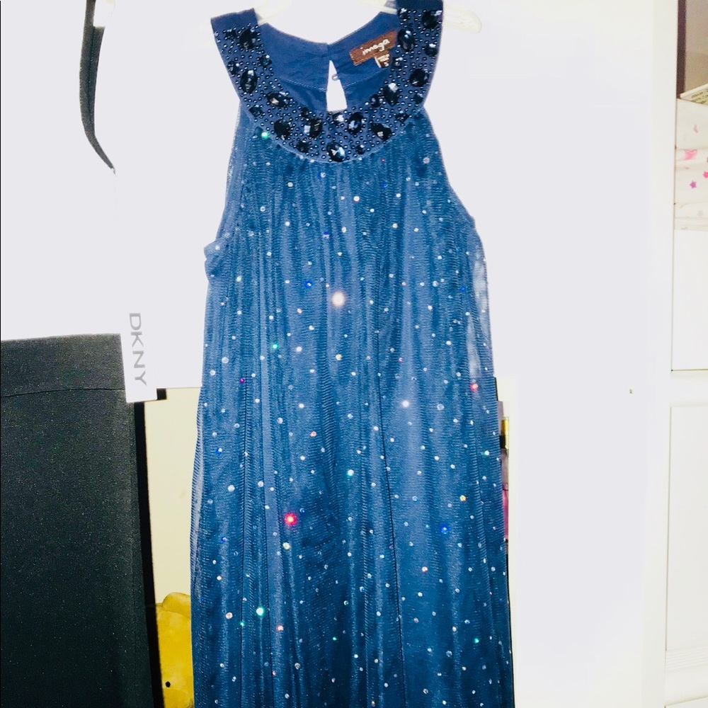 Girls sparkly navy dress